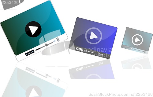 Image of Media player set with play button on white background