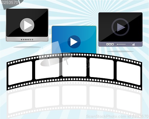 Image of media player set with cinema film strips