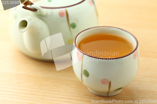 Image of Cup of tea with teapot