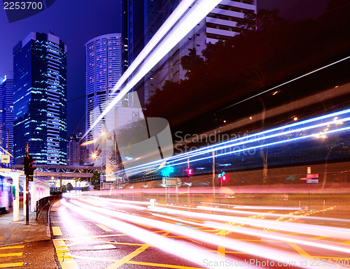 Image of city light trails on traffic road