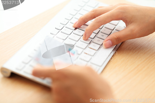 Image of Online shopping with credit card and keyboard