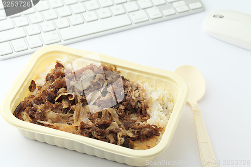 Image of Fast food lunch on working desk