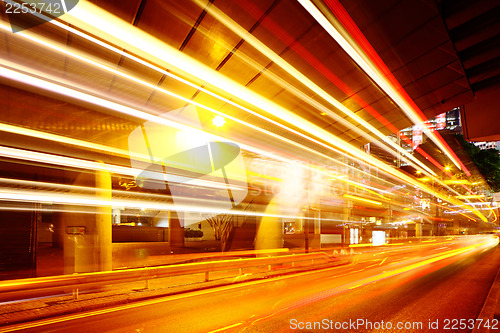 Image of city light trails on traffic road