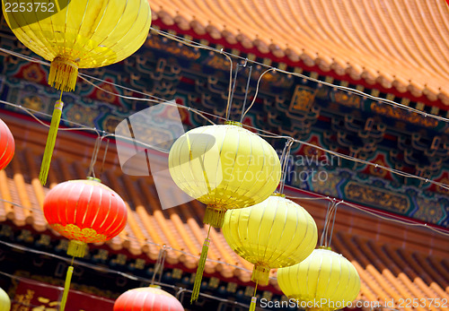 Image of Chinese lantern in front of temple