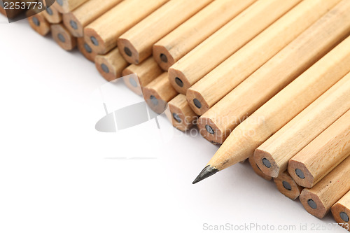 Image of Heap of pencil with one sharpen 