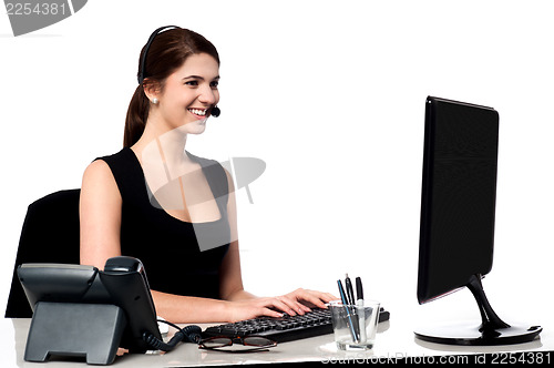 Image of Call centre executive working on computer