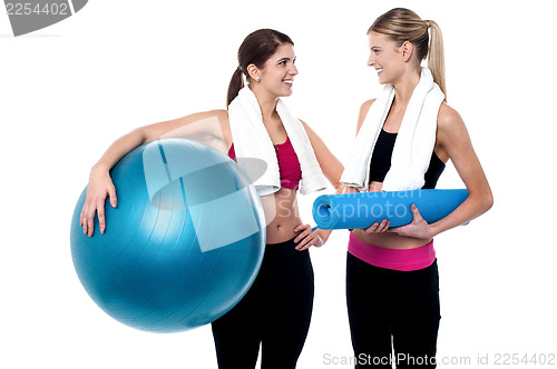 Image of Two friends communicating after workout