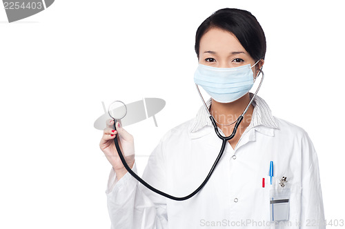 Image of Female physician posing with stethoscope