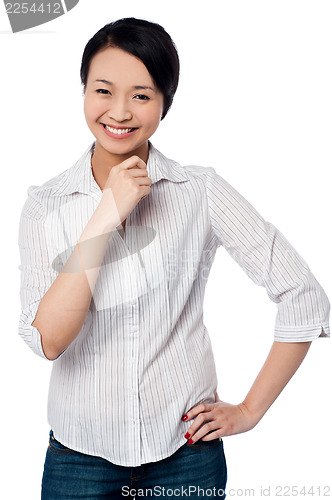 Image of Casual young chinese girl, smiling portrait
