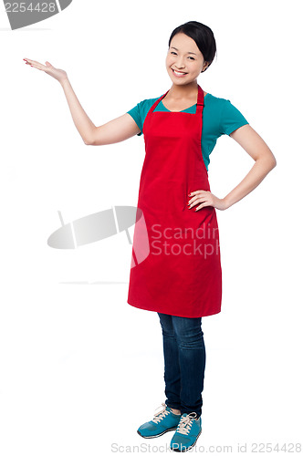 Image of Female chef promoting bakery product