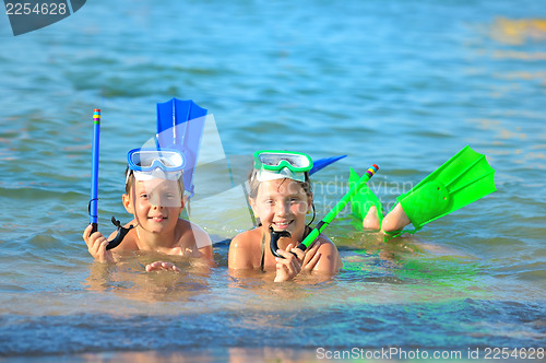 Image of children on beach with snorkles