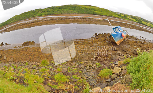 Image of old ship in  ireland with fisheye lenses