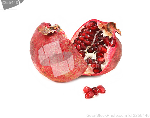 Image of Halved pomegranate isolated on white background