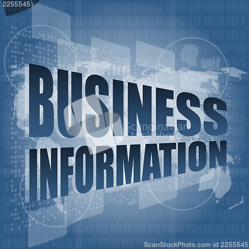 Image of business information on digital touch screen, 3d
