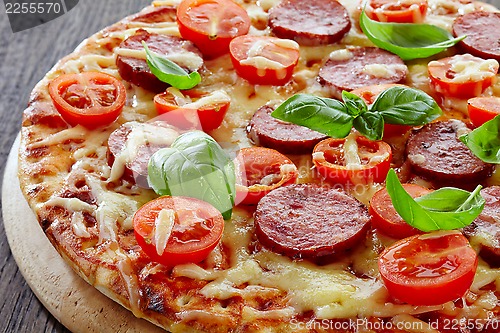 Image of Salami and tomato pizza