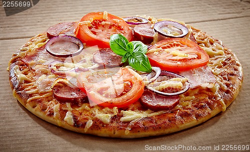 Image of Salami and tomato pizza