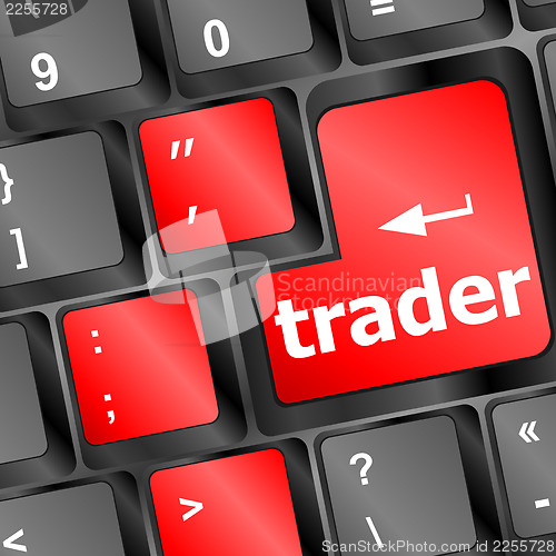 Image of Trader keyboard representing market strategy - business concept