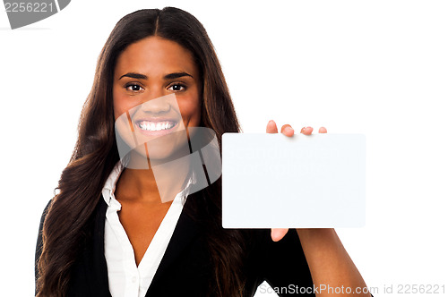 Image of Woman showing blank rectangular billboard