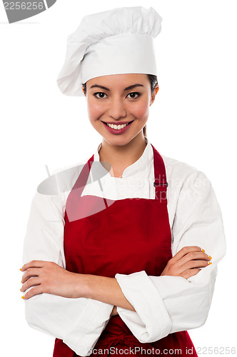 Image of Confident female chef portrait