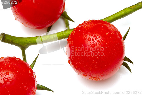 Image of Ripe cherry tomatoes on white background
