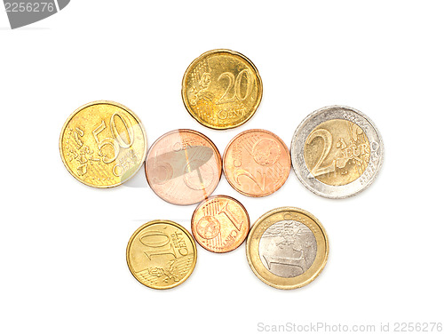 Image of A few euros coins on white