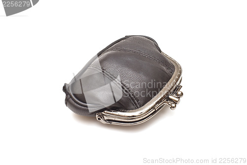 Image of Black leather purse on white background