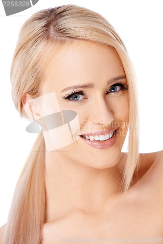 Image of Adorable young woman over white