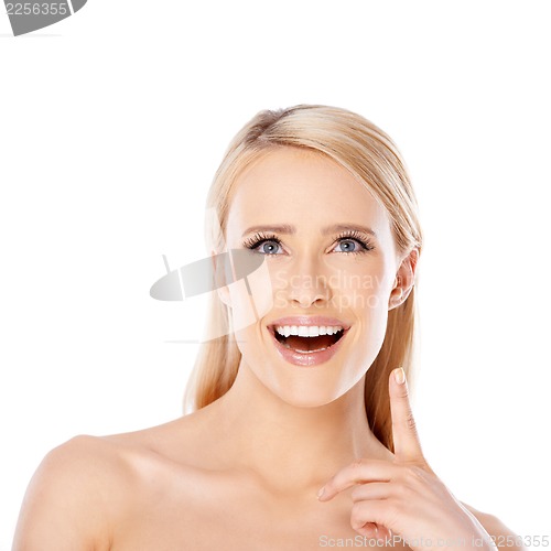 Image of Happy blond woman  smiling