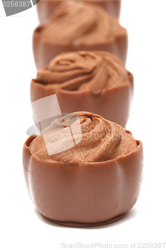 Image of Chocolate pralines on white background