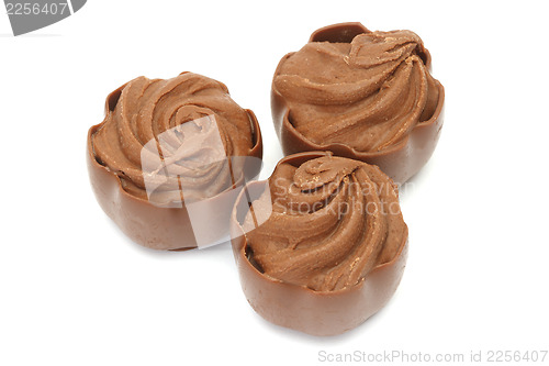 Image of Chocolate pralines on white background