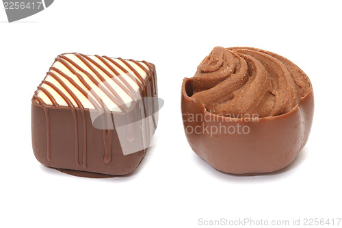 Image of Chocolate pralines on white background