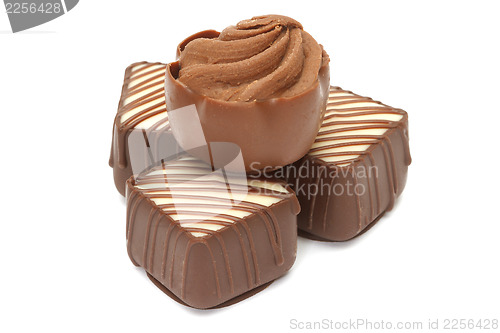 Image of Chocolate pralines on white background