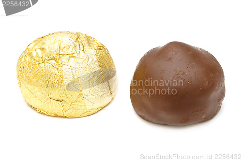 Image of Chocolate pralines on white background