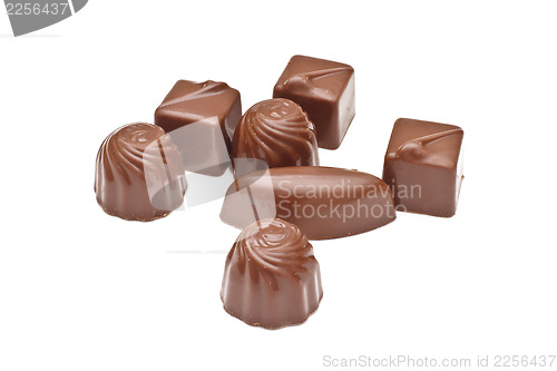 Image of Chocolate pralines on white background