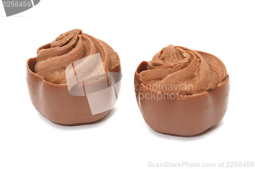 Image of Chocolate pralines on white background