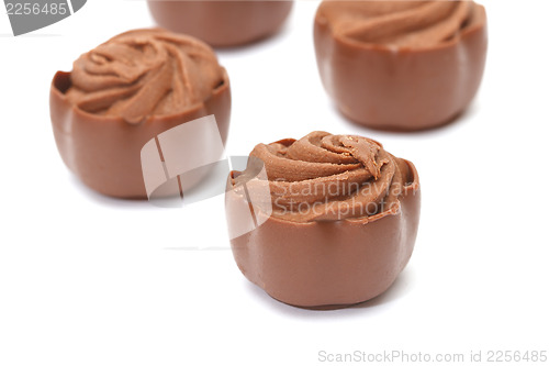 Image of Chocolate pralines on white background