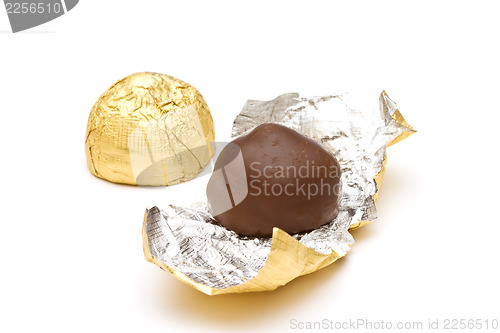 Image of Chocolate pralines on white background