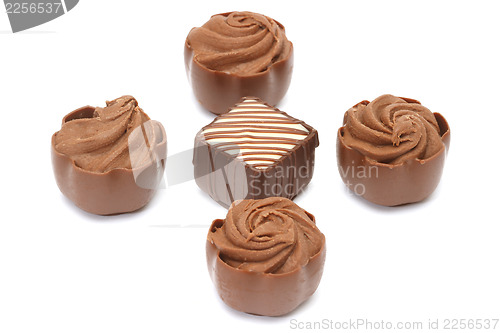 Image of Chocolate pralines on white background