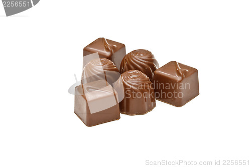 Image of Chocolate pralines on white background