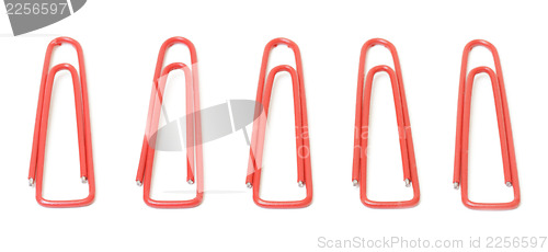 Image of Red paper clips closeup