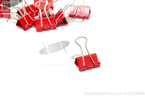 Image of Red paper clips closeup