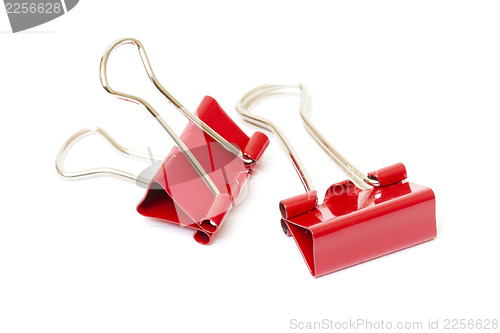 Image of Red paper clips closeup