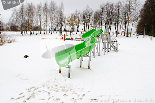 Image of water park slide snow lake winter playground 