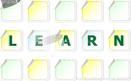Image of The word learn on a stickers label tag set