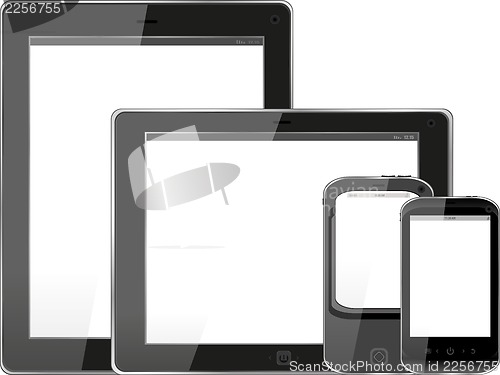 Image of Modern digital tablet PC with mobile smartphone isolated on white