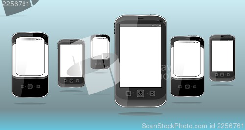 Image of Smart Phones set on abstract blue background