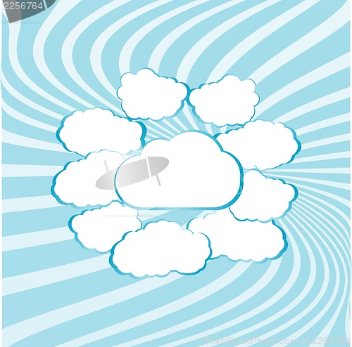 Image of Paper clouds background with sun rays