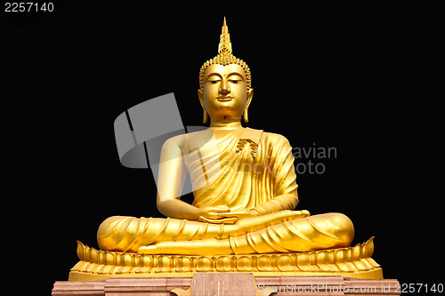 Image of Gold buddha statue on black background