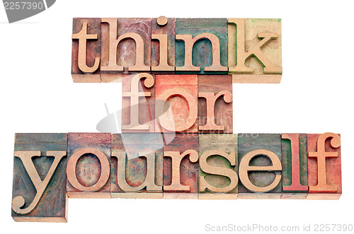 Image of think for yourself in wood type