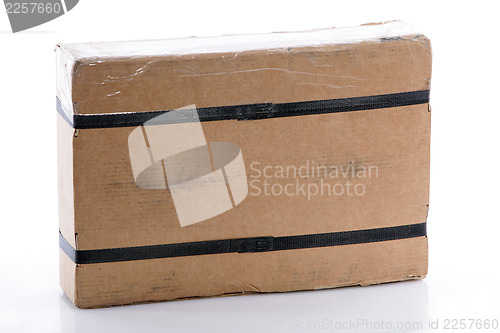 Image of Strapped rectangular cardboard box